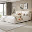 Lit plateforme tapissier en tissu avec tête de lit amovible Boucle, blanc, sans sommier tapissier-741201210