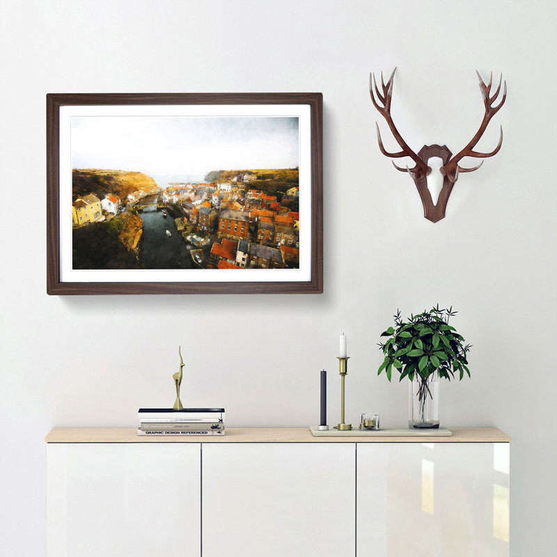 Staithes in North Yorkshire - Picture Frame Graphic Art Print, Walnut Framed, 45cm H x 63cm W x 2cm D