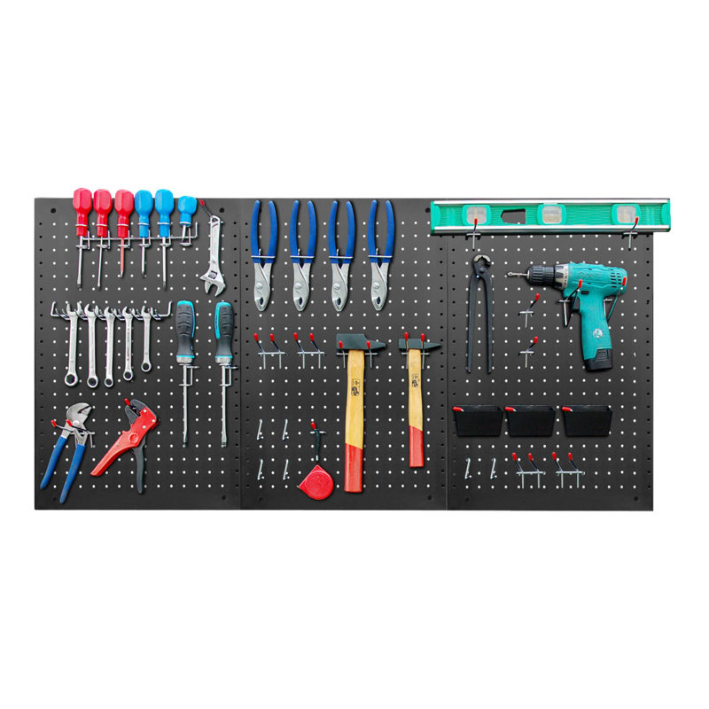 Ensemble d'organes muraux perforés muraux 62 pièces LUGO, 24 po x 16 po, noir