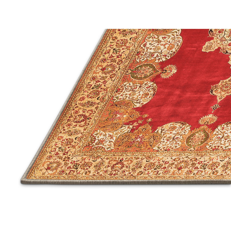 Tapis oriental en laine / polyester tissé à la machine en rouge / brun / beige Gentzane, Rectangle 2 pi x 3 pi