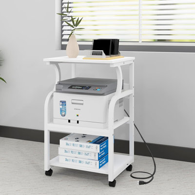 Support pour imprimante H 29,5 po x l 20 po avec tablette de rangement réglable et chariot utilitaire