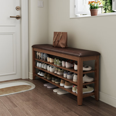 Banc à chaussures en bois massif à 3 niveaux Adryell avec rangement
