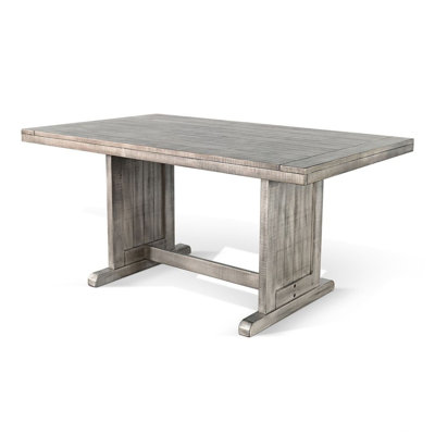 Zeka Dining Table, 60 Inch Top, Double Pedestal, Gray Solid Wood