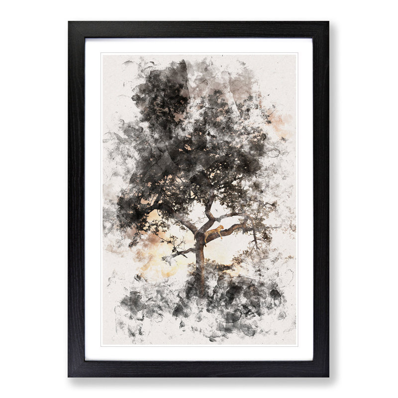 Leopard Siesta - Picture Frame Painting Print, 87cm H x 62cm W x 2cm D, Black Framed