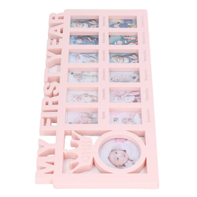 Cadre photo pour nouveau-né, résistant et poli, 12 petits cadres photo pour immortaliser la croissance mensuelle de bébé, cadeau idéal (rose)