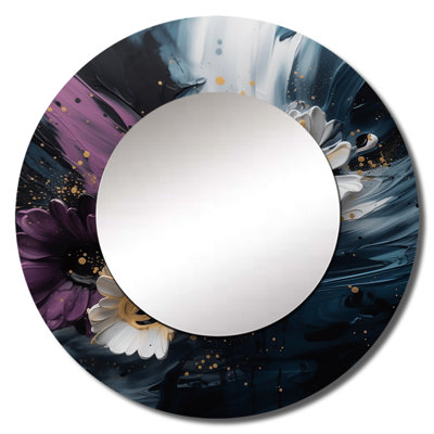 Gregorius marguerite mauve et bleue «Blooming I» - miroir décoratif de marguerite, miroir mural rond traditionnel