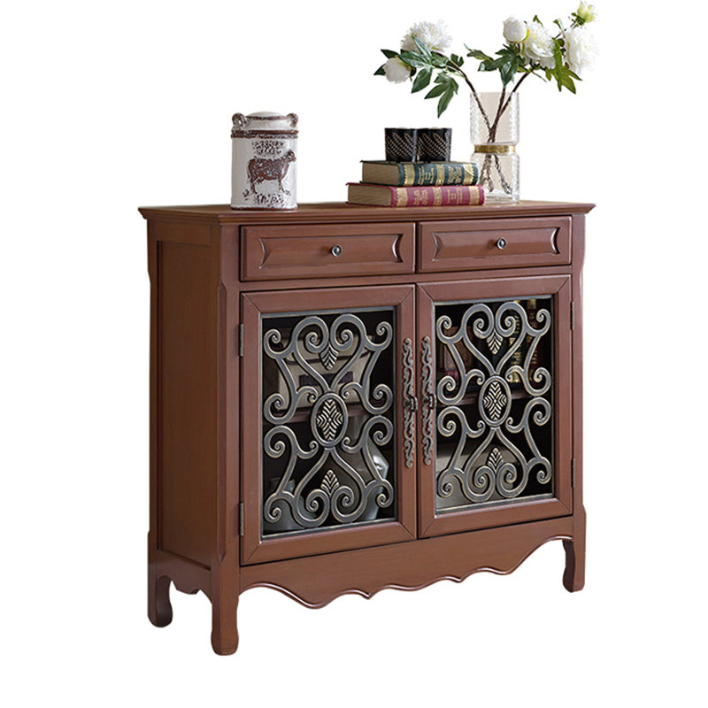 Vintage Hollowed-out Carved Doors Accent Cabinet, Dark Brown
