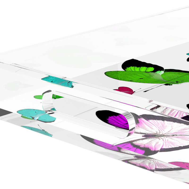 Butterflies Acrylic Decorative Tray, Acid Green, 2" H x 18" W x 18" D