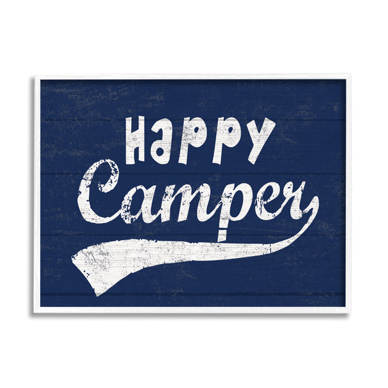 «Blue Vintage Style Happy Camper» par Lil 'Rue - Art textuel, H 11 po x l 14 po x P 1,5 po, Giclée encadrée blanc bord de mer