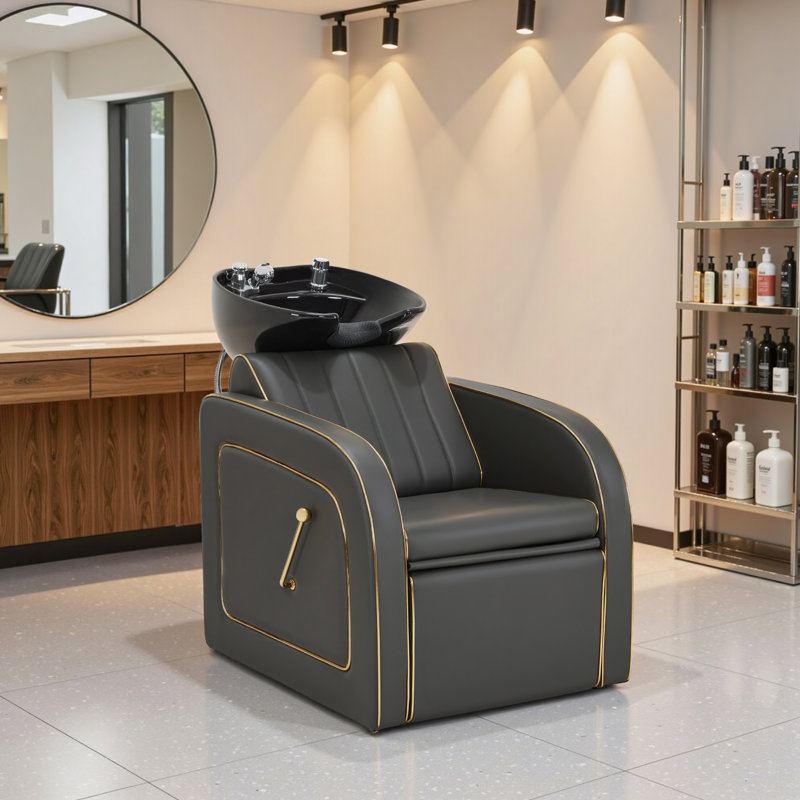 Shampoo Barber Backwash Extended, Adjustable Ceramic Shampoo Bowl Sink Chair, Gray