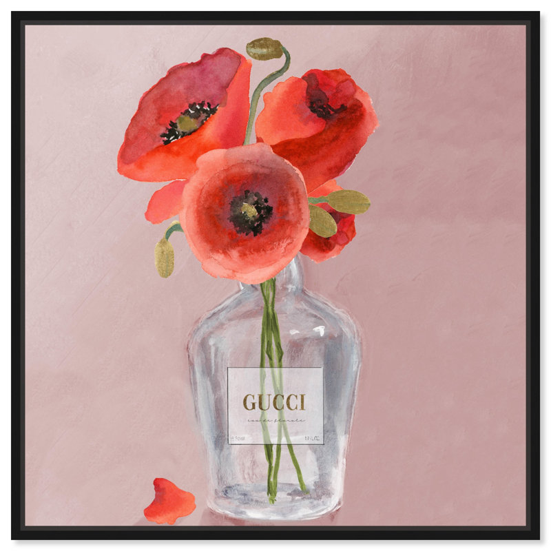 Art mural Glam Poppy Eau Florale, Cadre noir, H 13 po x l 13 po