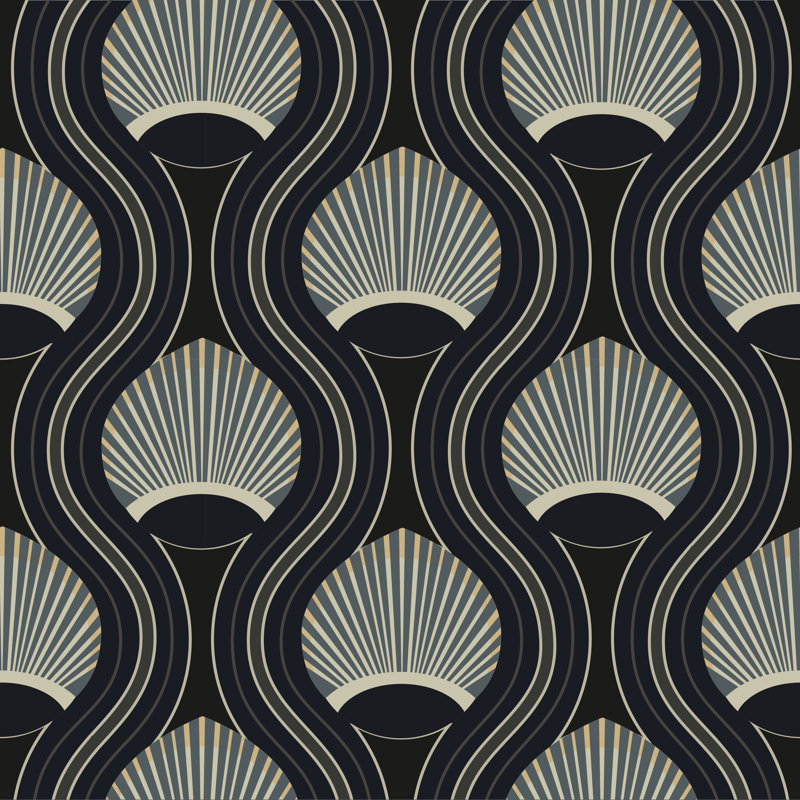 Riviere 10' L x 24" W Wallpaper Roll, Black and Blue, Peel & Stick