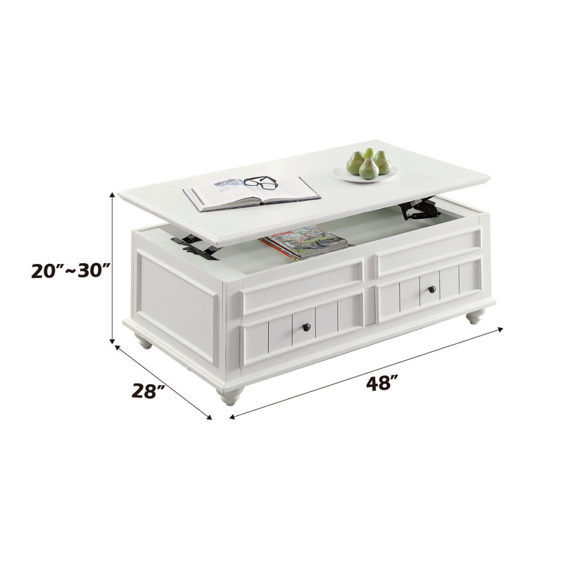 Emmett Rectangular Coffee Table with Storage in White Washed