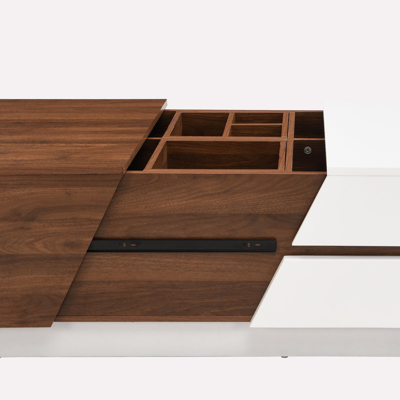 Laferty Extendable Sliding Top Coffee Table with Storage,living room table,Cocktail table, White/Walnut