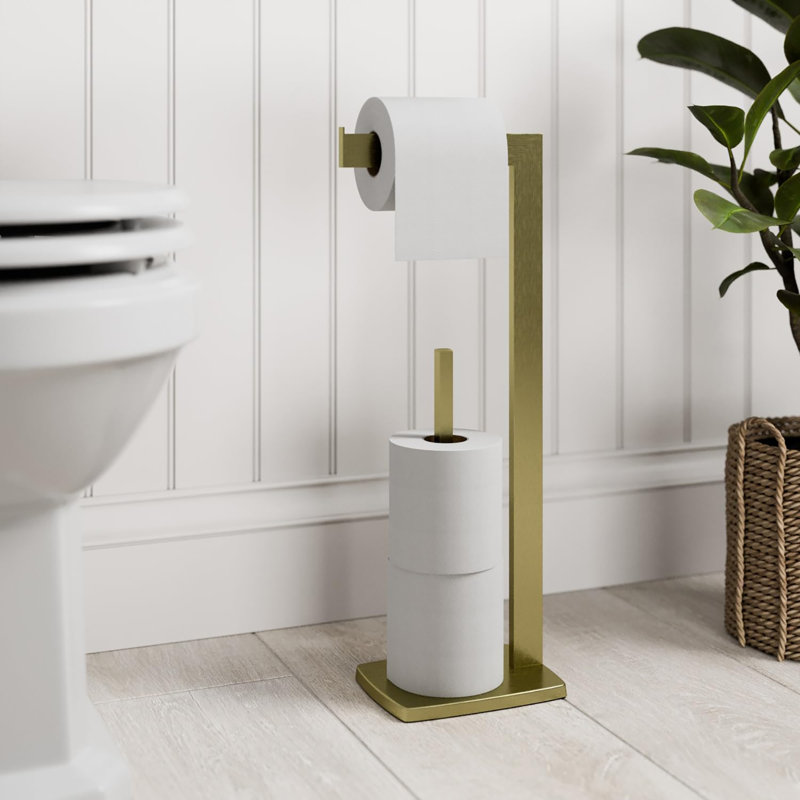 Free Standing Toilet Paper Holder, Brushed Brass