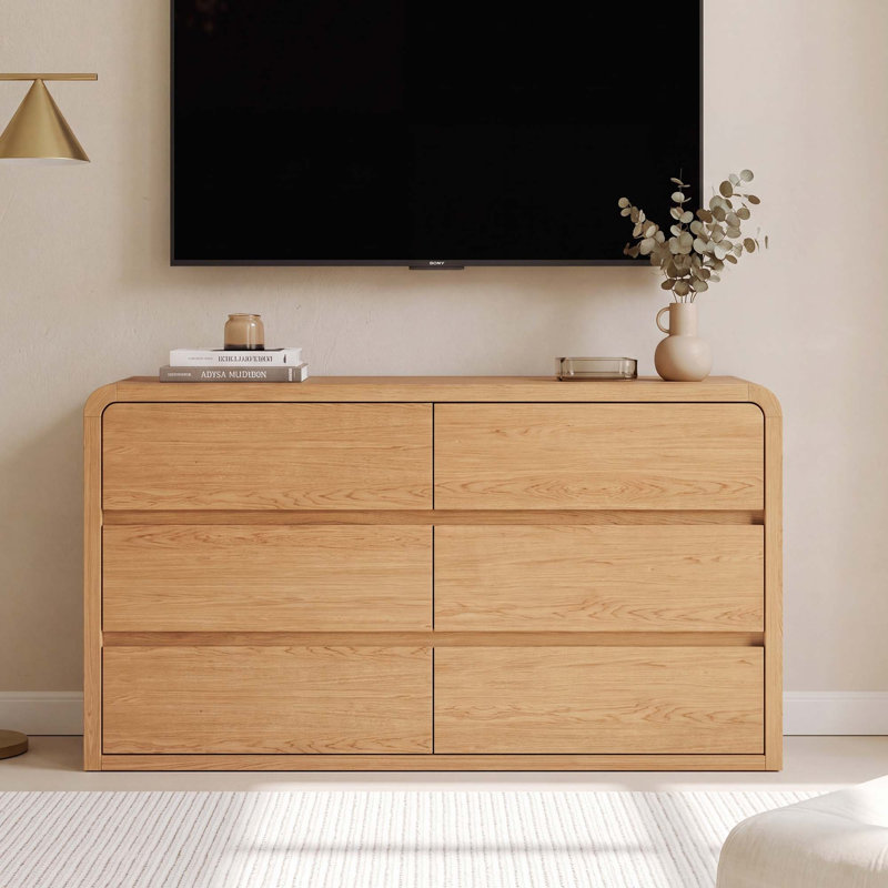 Commode moderne Adamstown à 6 tiroirs, largeur de 136 cm, pour chambre à coucher, couleur naturelle, Naturel