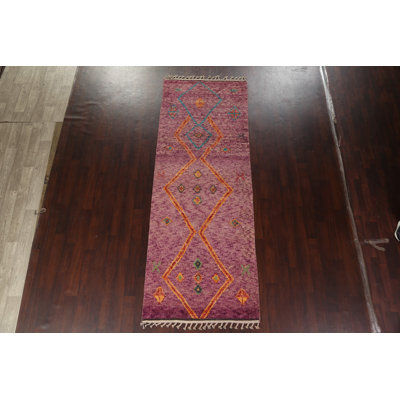 One-of-a-Kind 3'11" X 10'10" New Age Runner Wool Area Rug in Purple