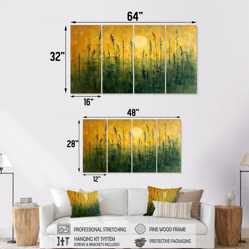 Maineville - bambou, art mural - ensemble d'art mural traditionnel, 4, H 28 po x l 48 po