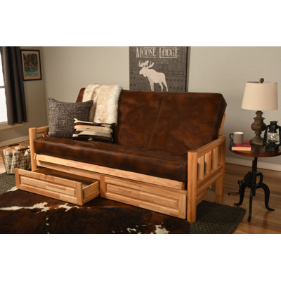 Himanshi Full 81" Wide Faux Leather Loose Back Convertible Sofa with Storage by Union Rustic