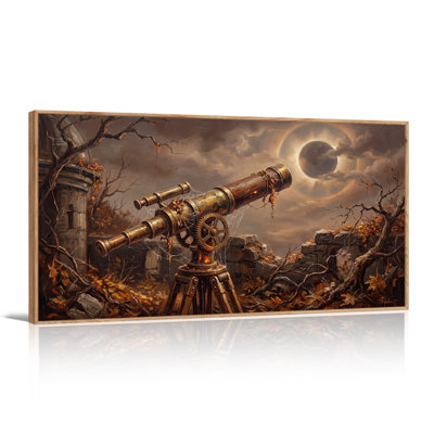 Art mural sur toile en laiton télescope pointant vers une éclipse solaire d'Halloween