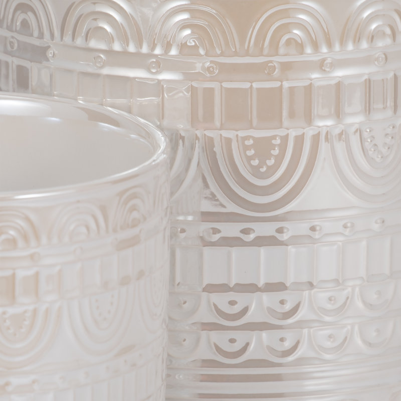 Delsin Ivory Tan Stoneware Ceramic Planter Set with Raised Pattern - Set of 2 (8" & 7")