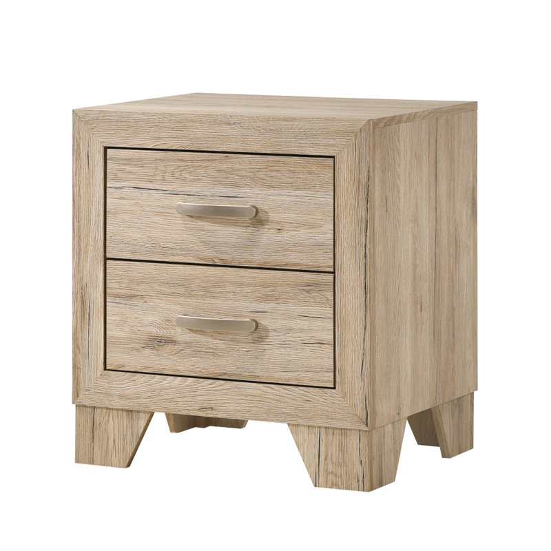 Table de chevet pour chambre à coucher - 2 armoires à tiroirs spacieuses avec structure à patins de butée Élégant accessoire de poignée en métal Finition naturelle Tiroirs spacieux Quincaillerie de fabrication lisse Conception aérée