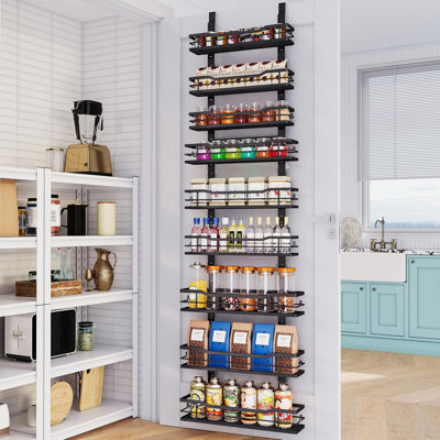 9-Tier Over The Door Organizer With Adjustable Basket,Metal Hanging Pantry Organizers And Storage For Kitchen, Back Of Door Seasoning Rack