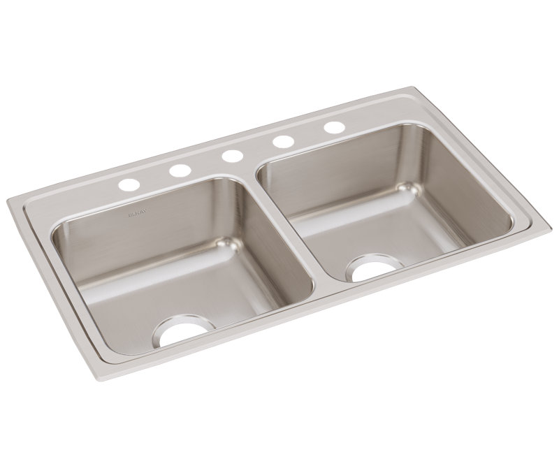 Lustertone 33" L x 19.5" W Double Basin Drop-In Kitchen Sink, 5 hole