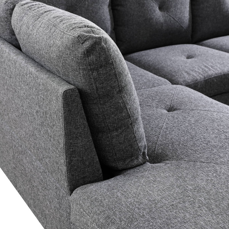 103" Savoy Dark Gray Linen Right Facing 3-Piece Sectional Sofa Set With Chaise And Storage Ottoman, Right Hand Facing