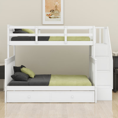 Bunk Bed With Trundle, Storage Stairway And Guard Rail