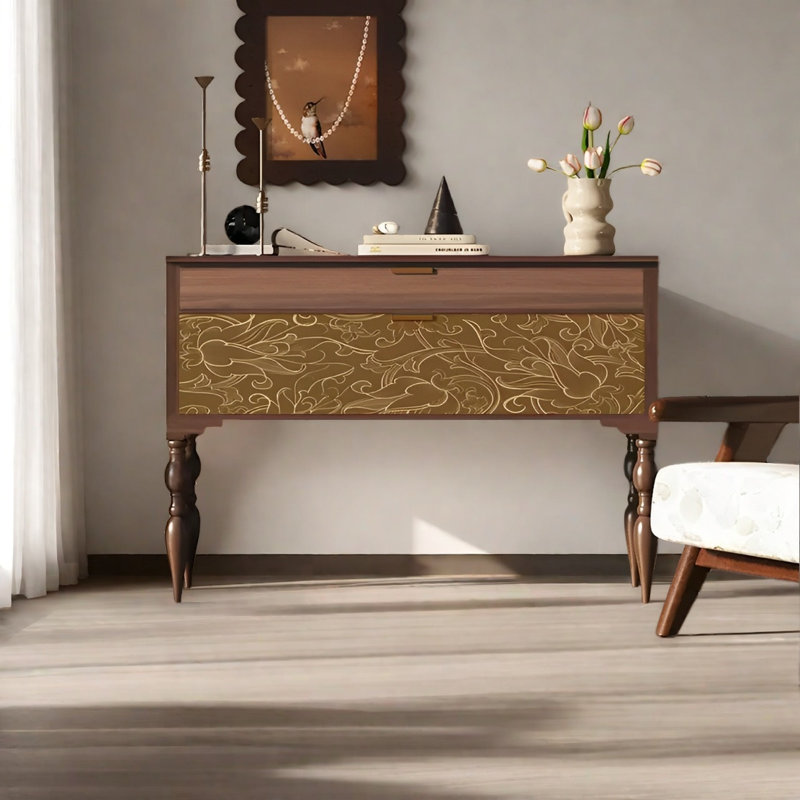 Console rétro avec tiroirs, Brun