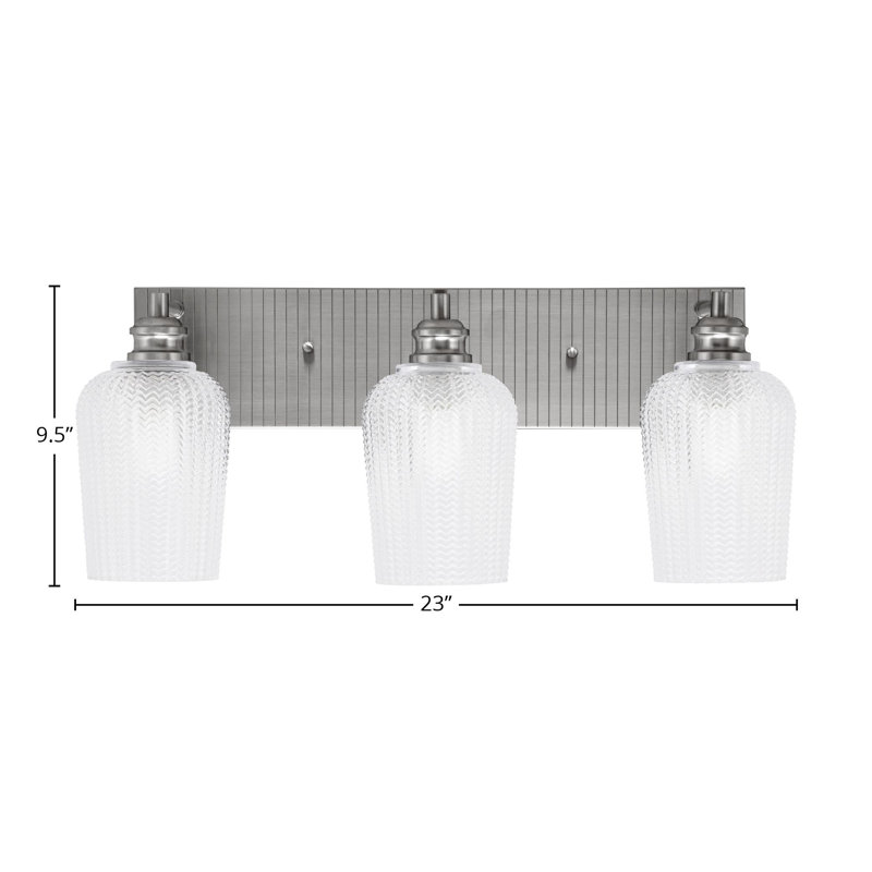 Arvon 3 Light Bath Bar Shown With 5" Textured Glass, Brushed Nickel, Clear