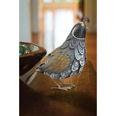 10.5 Inch Tall Standing Quail Metal Garden Statue with Multi Color Weather Resistant Finish for Indoor and Outdoor Home Decor