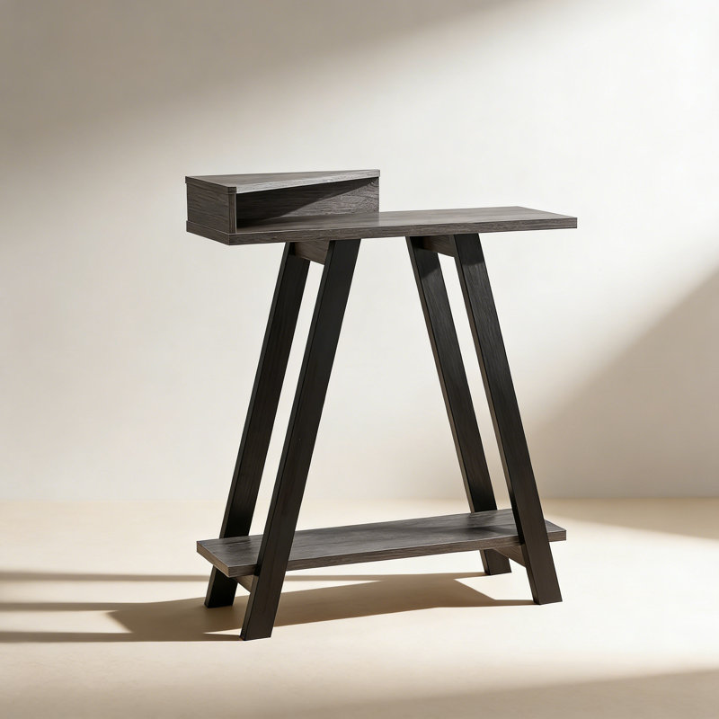Modern dual-tone side table with two shelves - Black and Grey