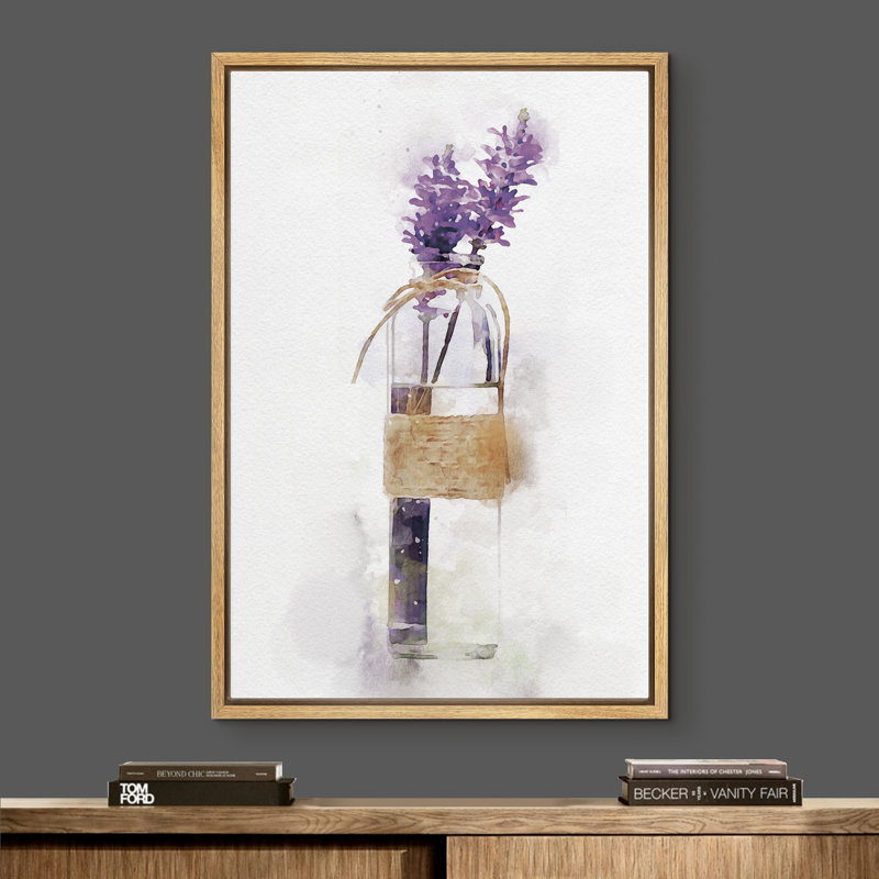 Signe, reproduction d'art sur toile encadrée, lavande mauve, vase floral, aquarelle, art moderne, romantiques, pastel coloré pour le salon, la chambre à coucher, le bureau