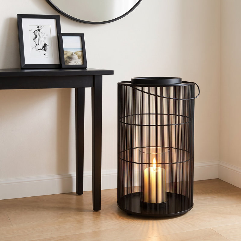 Zeppa Hurricane Lantern Metal Modern Openwork Frame 26" Black Finish for Home Office Bedroom Living Room Decor.
