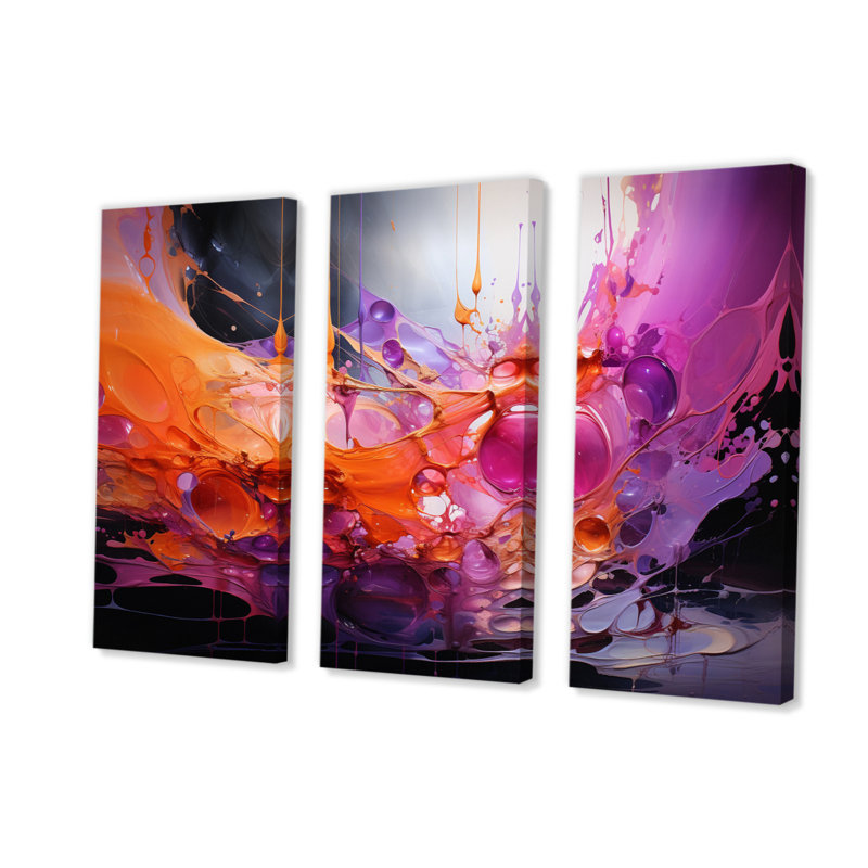 «Orange Orange Abstract Fractal Collage Reflections», 3 impressions sur toile tendue, H 32 po x l 48 po x P 1 po
