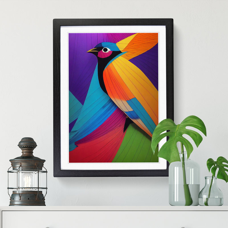Bird Marbling - Single Picture Frame Print, 64cm H x 46cm W, Oak Framed
