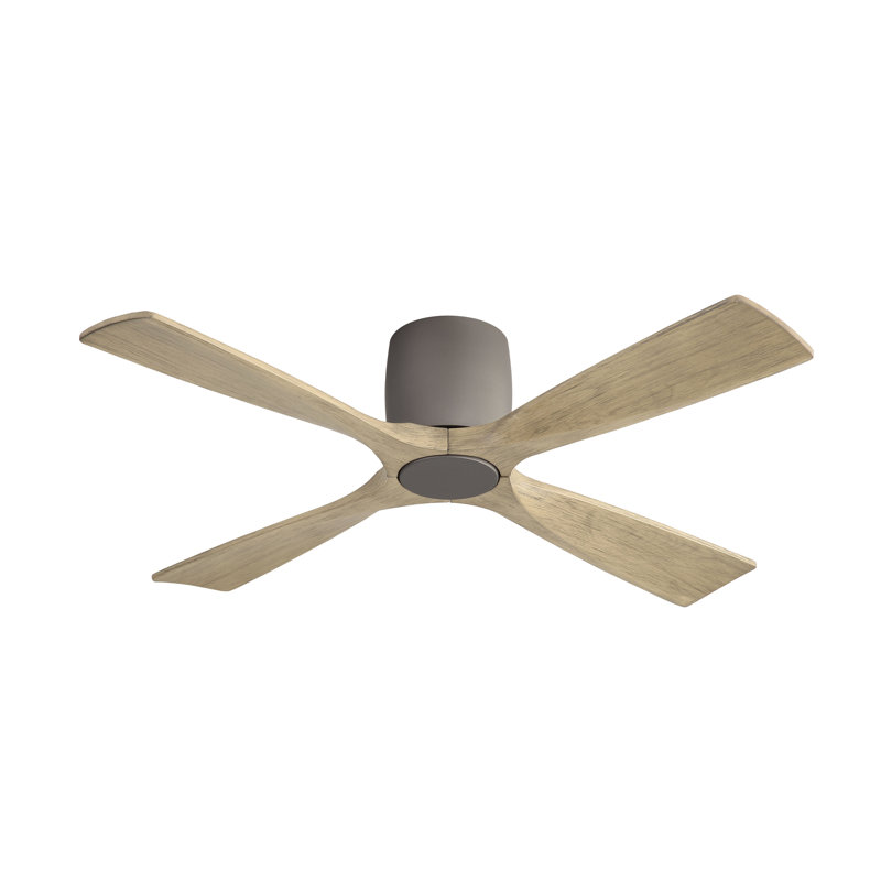 Ventilateur de plafond encastré 54 po avec pales en bois massif DC et télécommande, Bois gris, Gris, 54" Wide