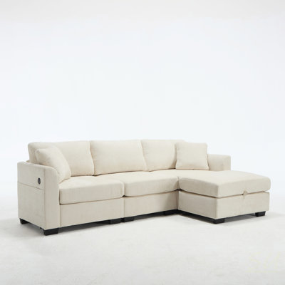 Modern L-Shaped Sectional Sofa With Dual USB, Side Pockets, Ottoman Storage, And Comfortable Chenille Fabric For Spacious Seating, Sectional