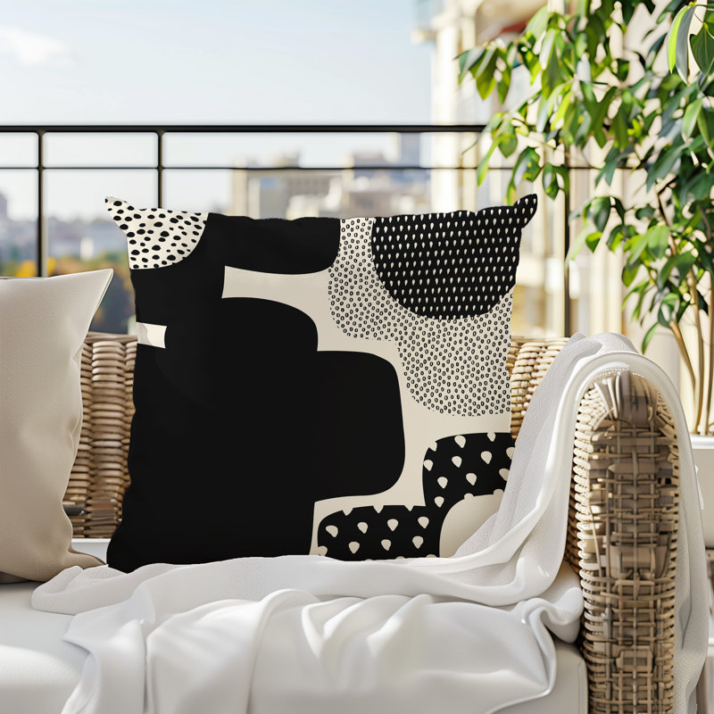 Coussin carré intérieur / extérieur pia, H 15 po x l 15 po, Noir/Blanc cassé