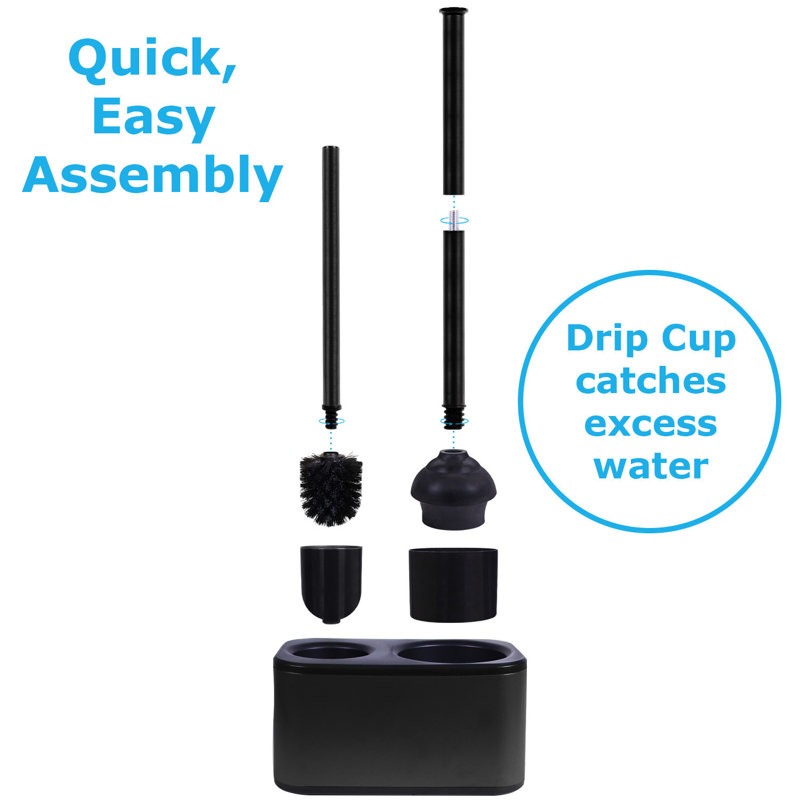 Black Metal Modern Toilet Brush and Plunger Set with Holder