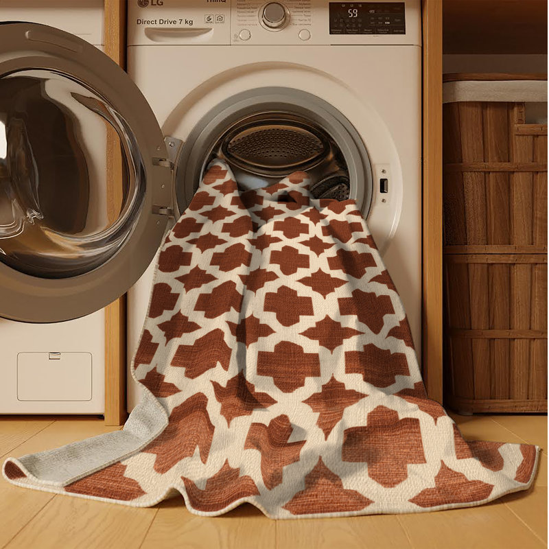 Tapis beige en treillis lavable à la machine, Carré 7 pi