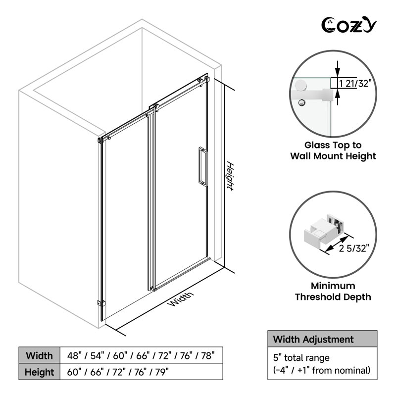 44-49" W x 60" H Frameless Single Sliding Tub Door with 3/8" (10mm) Clear Tempered Glass, Shatter-Resistant Film & Installation Hole Locator - Square Top Rail