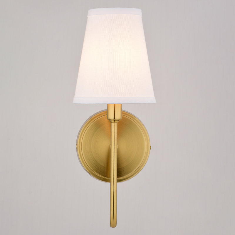 Larice 1 Light Traditional Wall Sconce White Linen Shade, Muted Brass