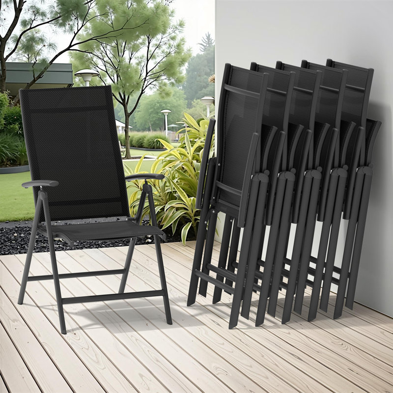 Chaise de salle à manger d'extérieur avec dossier réglable, 6, Black