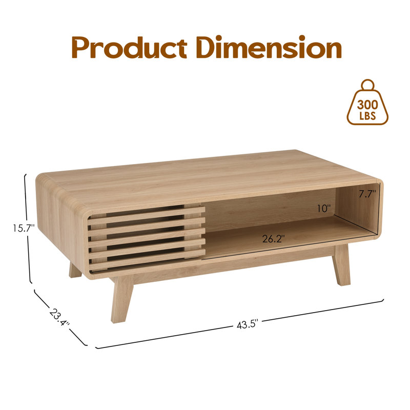 Table basse, tables de salon, table moderne avec rangement, table basse Mid Century, Naturel