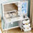 Fluted Vanity Desk With LED Mirror, 5 Drawers & RGB Glass Cabinet & Charging-698502453