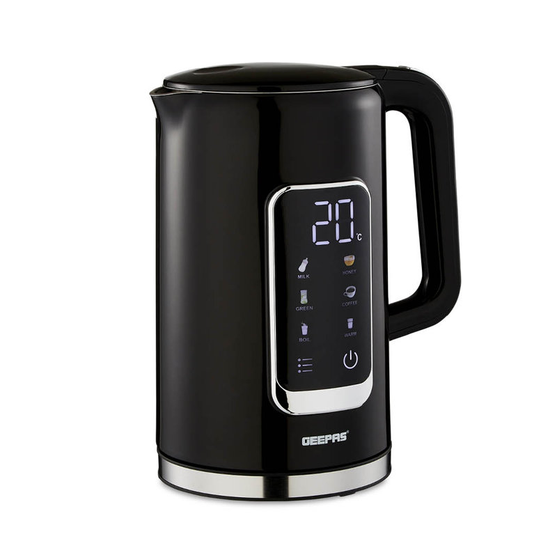 GEEPAS Digital Electric Kettle | 1.7L Jug Kettle 5 Temp Setting One-Touch Display Double Wall 2Hr Keep Warm Func. Stainless Steel Interior Boil-Dry Protection Cordless | 2 Year Warranty 2200W Black