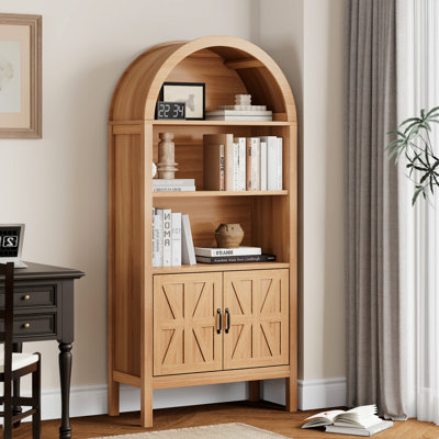70.47*30.9 inch Ghian Arched Display Storage Bookcase with Open Shelves and Cabinet